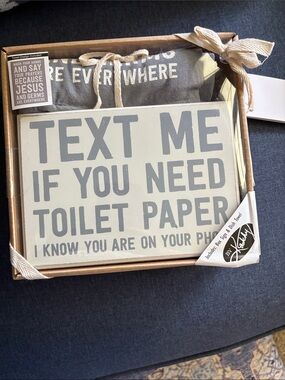 Humorous Bathroom Sign Set - Gray & White "Text Me If You Need Toilet Paper"